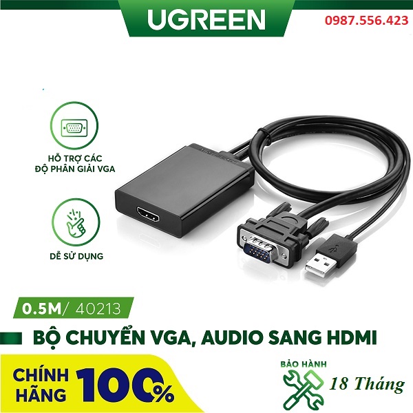 Cáp Chuyển đổi  VGA To HDMI UGREEN 40213 chính ãng
